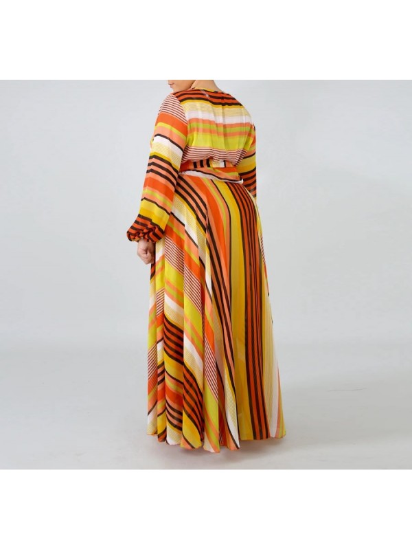 Vestito Donna Lungo a Righe Taglie Grandi Woman Oversize Maxi Dress OS120013B f2